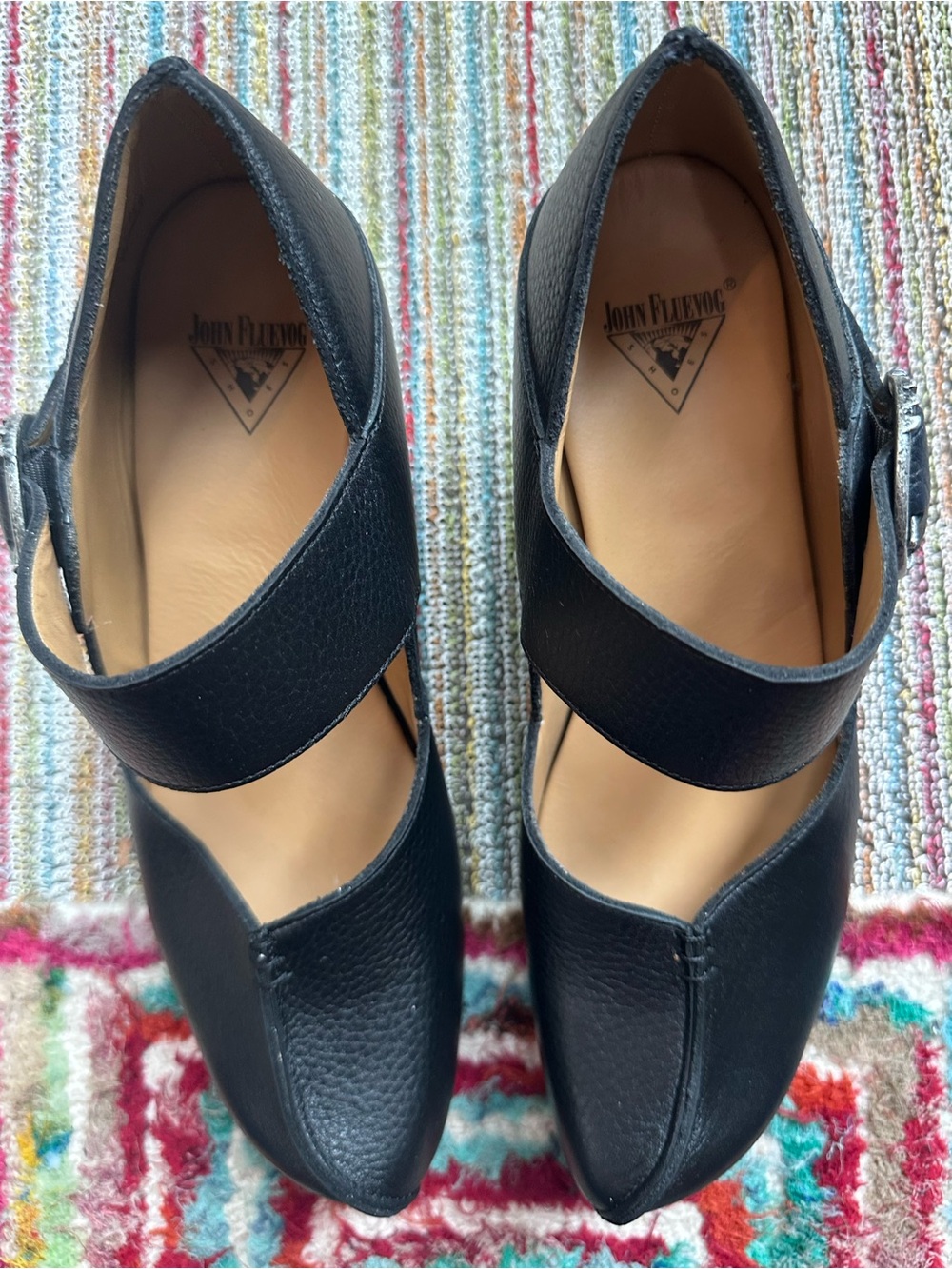 Fluevog NEW IN BOX Prepare Leader black pebbled leather platform MJ heel -10 - Picture 11 of 16